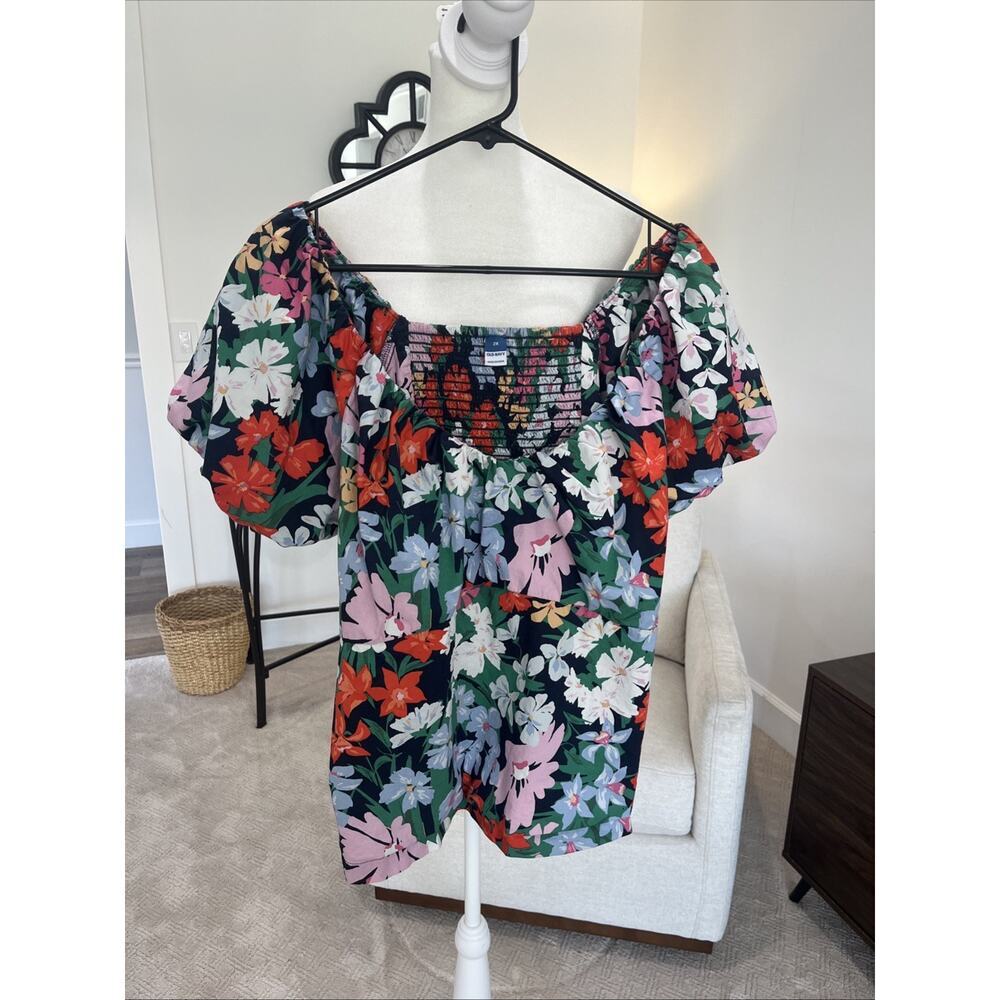 OLD NAVY Size 2XL Floral Babydoll Top Shirt Blouse Crop Boxy Preppy Puff Sleeve